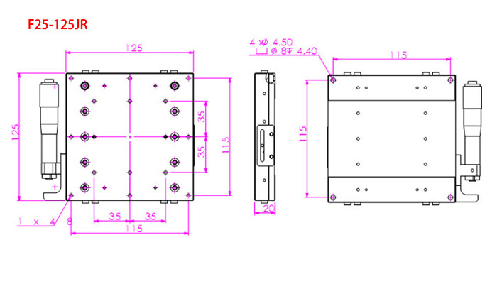 X軸 光学プラットフォームのステージ 手動で微調整プラットホーム F25-125J(L,C,R)